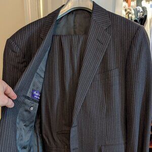 Ralph Lauren Purple Label RLPL Made in England Gray Pinstripe Wool Suit US42R